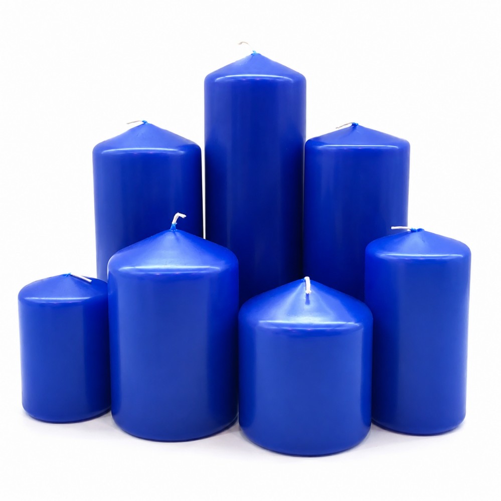 Premium Blue Wax Pillar Candle Set for Wedding Church and Interior Decoration