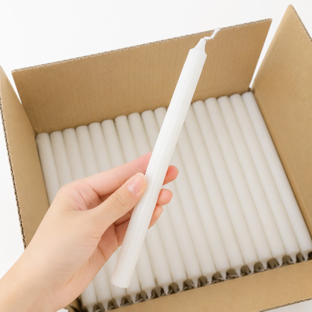 Bulk packed white fluted candles for home decor, weddings and religious use