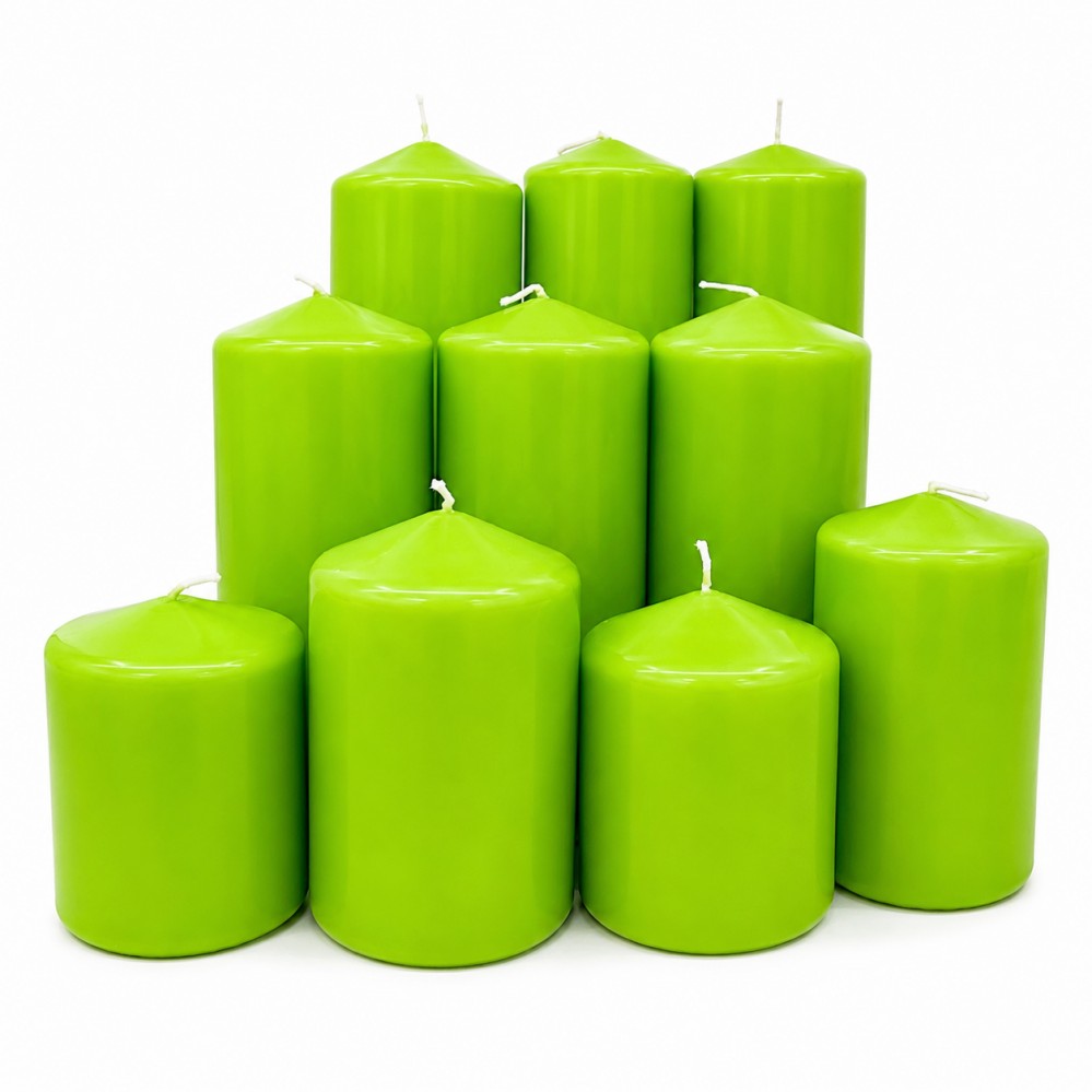 Bright Green Pillar Candle Collection in Various Sizes for Home Decoration and Wholesale
