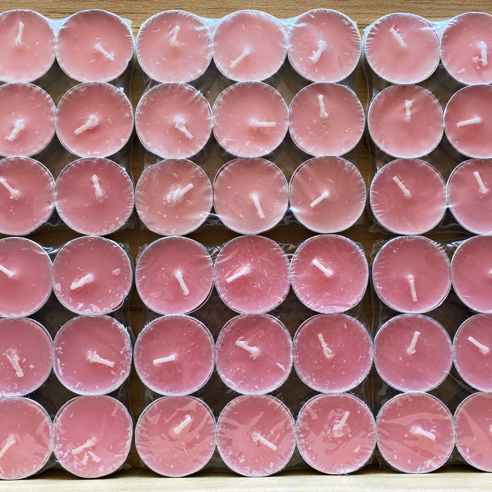 Custom pink tea light candles manufacturer, wholesale colored tealight candles with silver aluminum holders