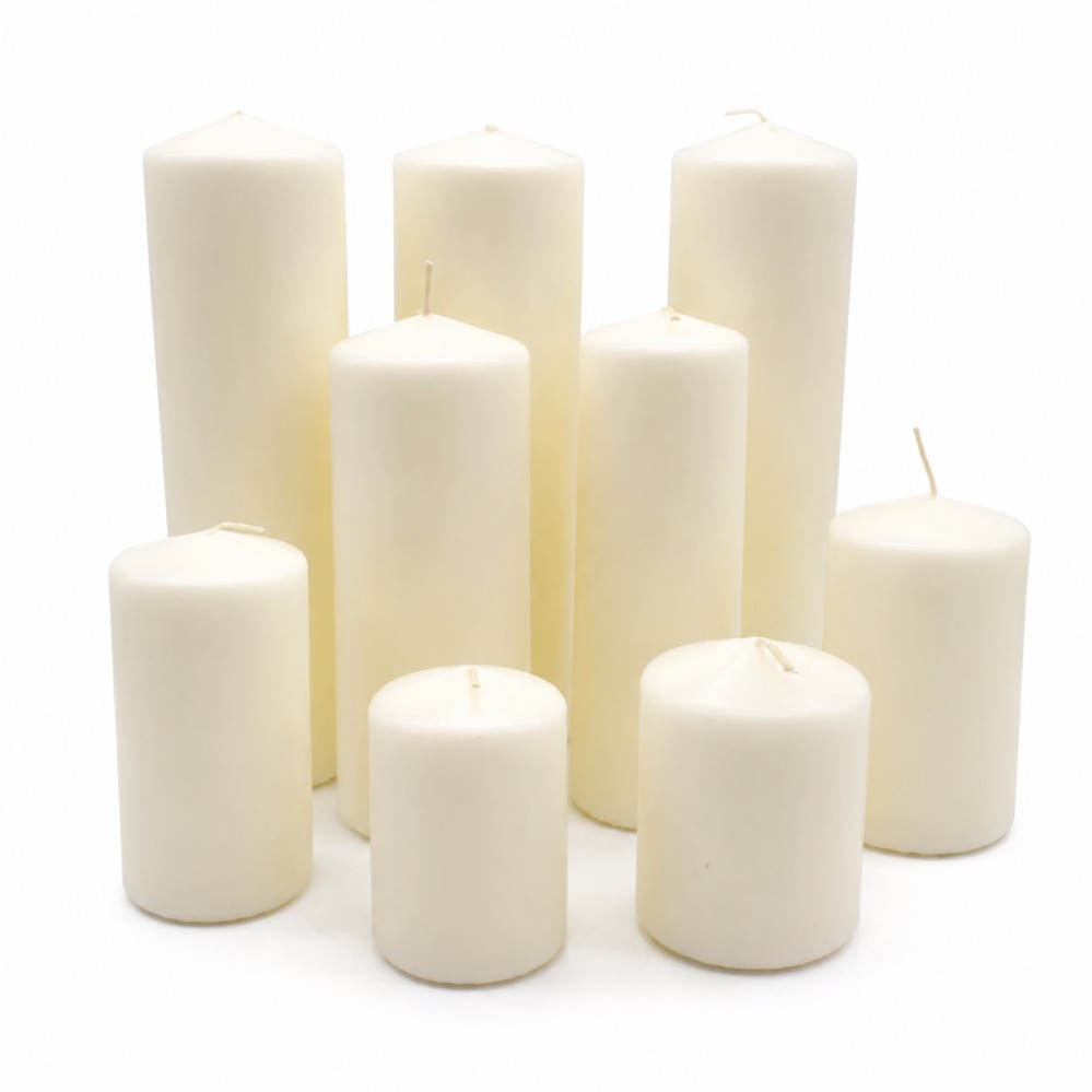 Premium White Pillar Candle Collection in Multiple Sizes for Home Decoration and Wholesale Supply